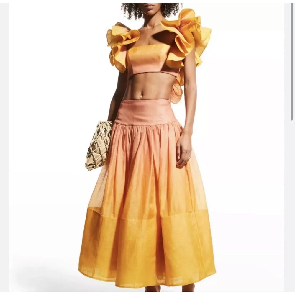 BNWT Zimmermann Postcard Ombre Ruffle Orange Crop Top Size 0P